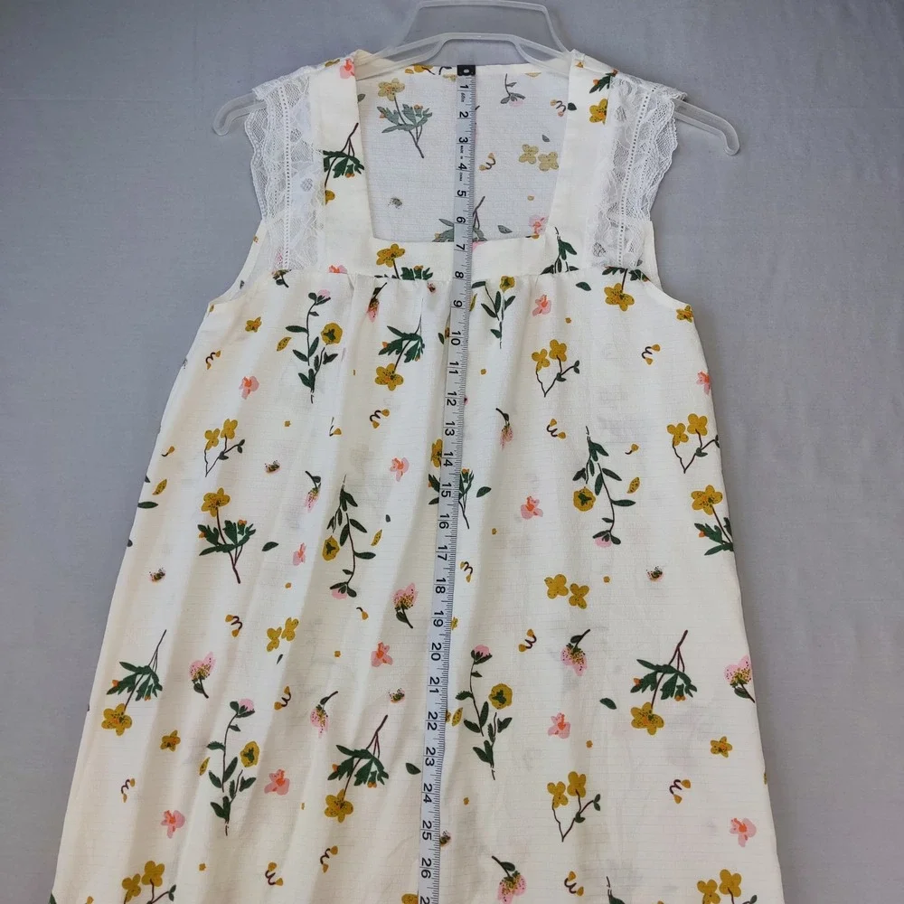 Shein Nightgown Womens‎ Medium White Floral Lace Strap Square Neck Sleep Dress
